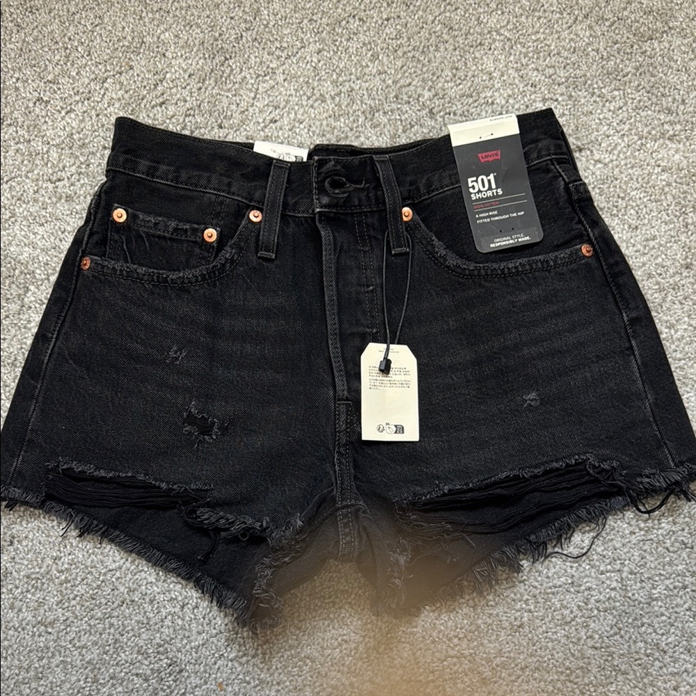 NWT Levi's 501 Women's Distressed Black Jean Shorts size 26